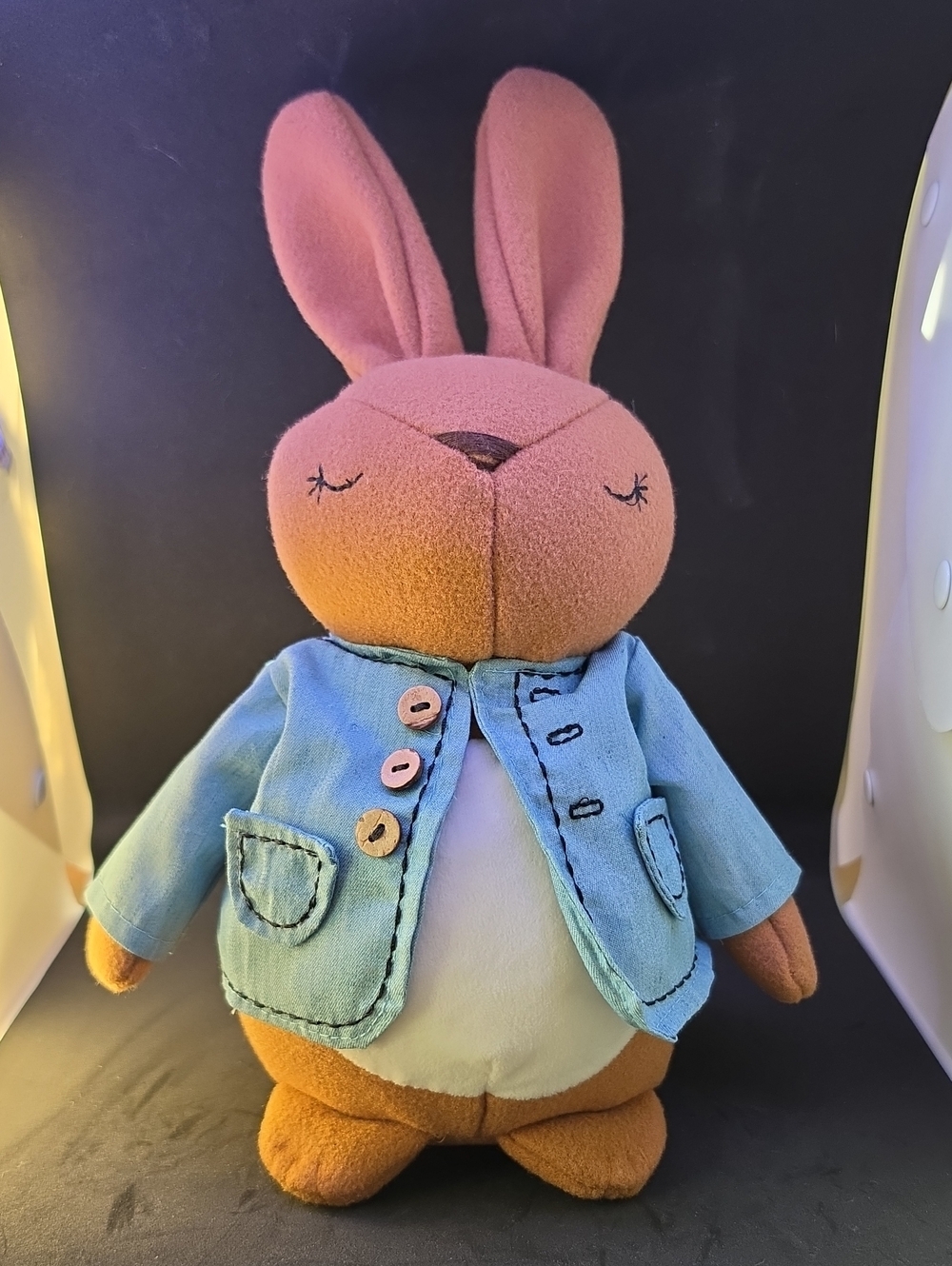 Debi Lilly Peter And Poly Plush Bunny Stuffed Toy in Brown with Blue Jacket